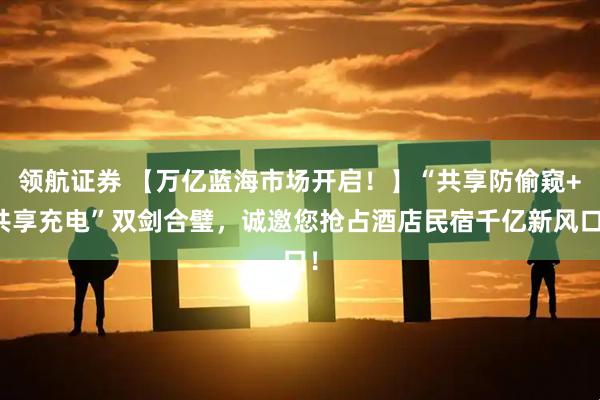 领航证券 【万亿蓝海市场开启！】“共享防偷窥+共享充电”双剑合璧，诚邀您抢占酒店民宿千亿新风口！